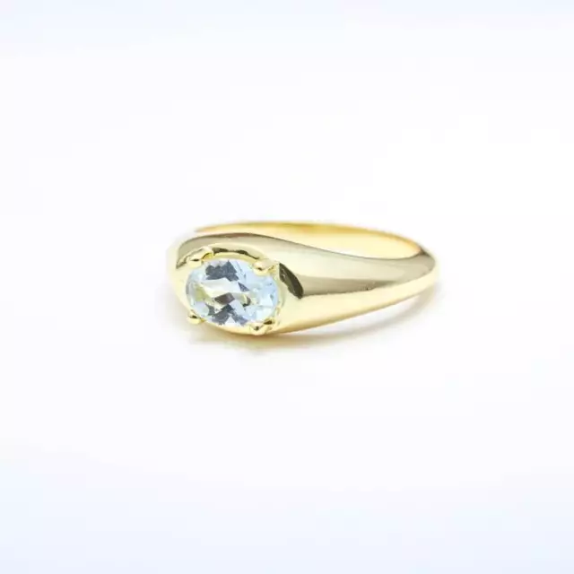 Natürlich Aquamarin Edelstein Solitaire Verlobungsring 14k Massiv Gold Ring B516