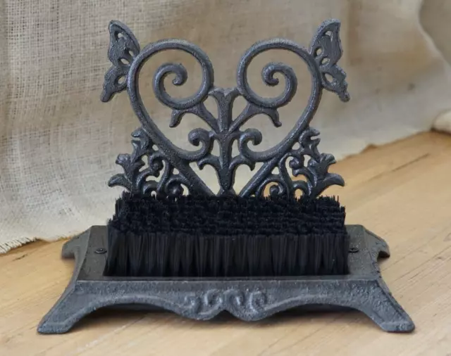 Cast Iron Boot Shoe Brush Mud Scraper Mud Room Rustic Heart Entryway Farmhouse