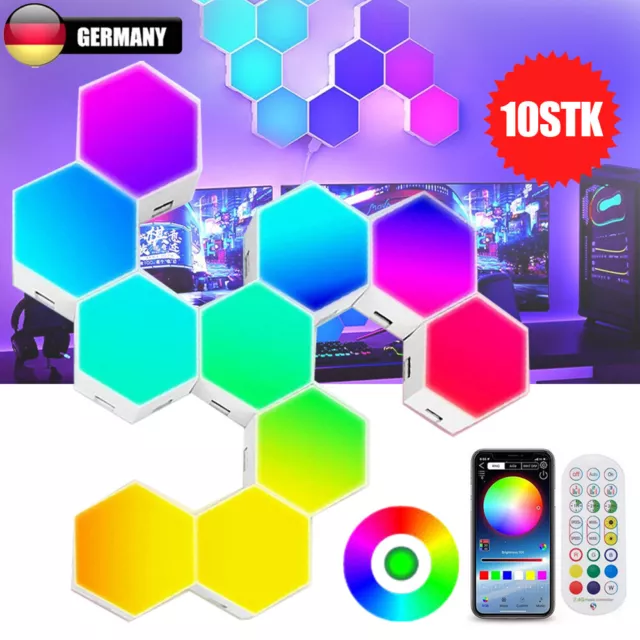 DIY 10X Hexagon LED Panel RGB Sechseck Wandleuchte Gaming Wand Licht Musik Sync