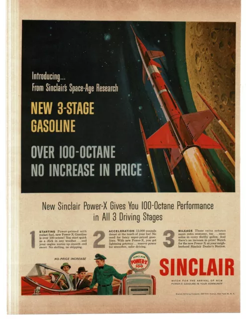 1959 Sinclair Power-X Gasoline Rocket Ship Space Age Sci-Fi Vintage Print Ad