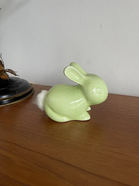 Vintage limettengrüner Hase Kaninchen Baumwolle Wollhalter Spender Retro Waschtisch