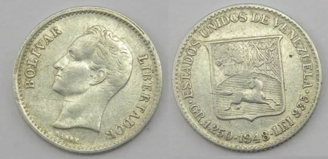 1 Coin 1/4 Bolivar Silver 1948 - Venezuela (001)