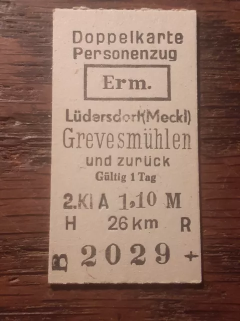 Edmondsonsche Fahrkarte Mecklenburg LÜDERSDORF - GREVESMÜHLEN 2029