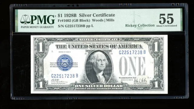 DBR 1928-B $1 Silver Funnyback Fr. 1602 GB Block PMG 55 Serial G22517238B