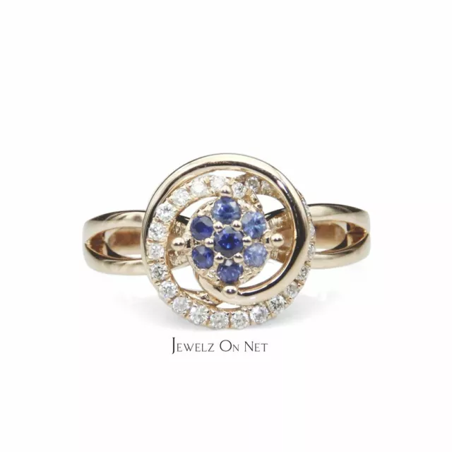 14K Gold Natural Diamond And Blue Sapphire September Birthstone Wedding Ring