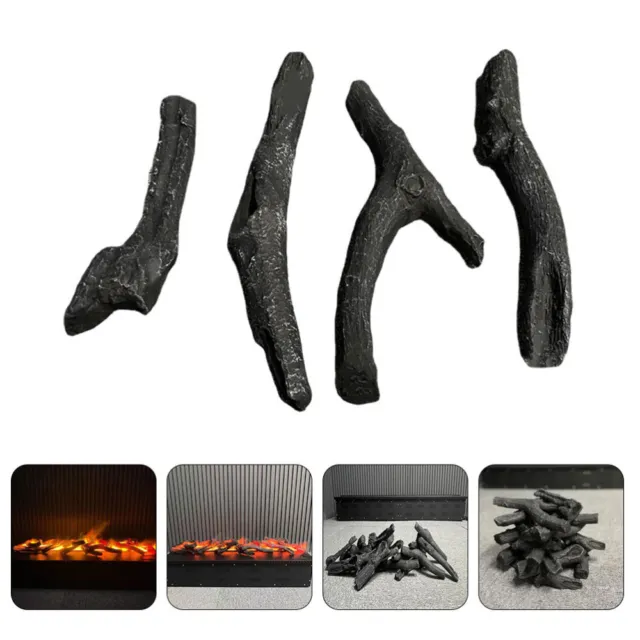 4 Pcs Simulated Charcoal Resin Artificial Fireplace Model Statues