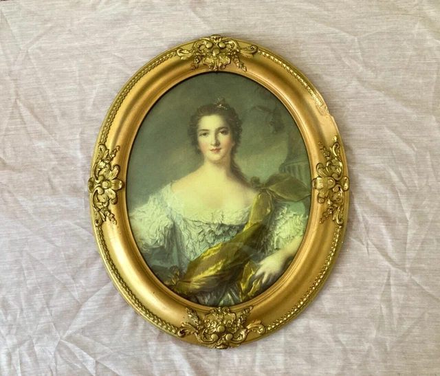Antique Gold Gilt Ornate Wooden Picture Frame With Beautiful Lady Portrait