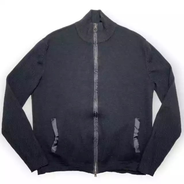 HUGO BOSS 100% Virgin Wool Zip Cardigan Sweater Mens S Black 2-Way Zip Poly Trim