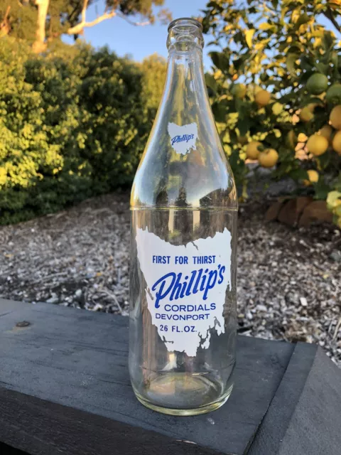 Old Vintage 26oz Phillips Devonport Cordials Pyro Label Bottle Great Cond