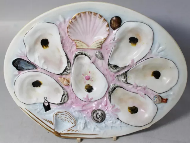 ANTIQUE UNION PORCELAIN WORKS (UPW) CLAM SHAPED SIX WELL OYSTER PLATE c1900