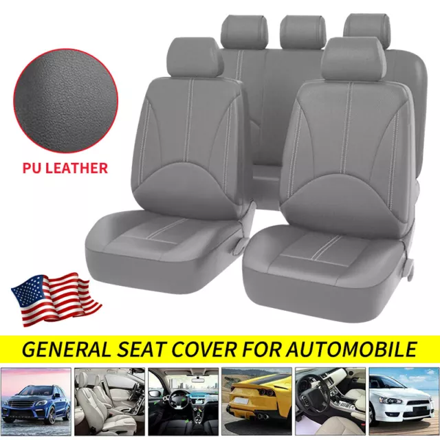 9PCS Car Seat Covers PU Leather Front Rear Cushion Universal Protector Full Set