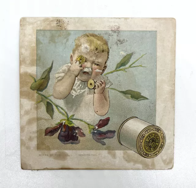 Vintage 1880's Victorian Trade Card J & P Coats Six Cord Thread Baby Theme