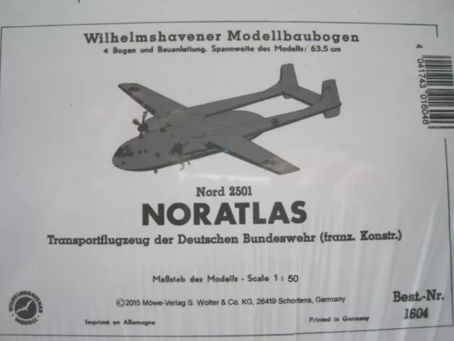 Noratlas Flugzeug 1:50 Wilhelmshavener Modellbaubogen Kartonmodel Bastelbogen