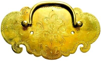 Vintage Chinese Brass 6" Oval Chest Plate Pull Set 2