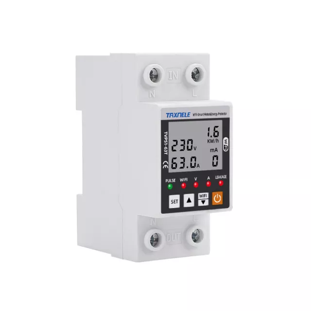 63A Tuya WiFi Smart Earth Leakage Over Under Voltage Protector Relay Device