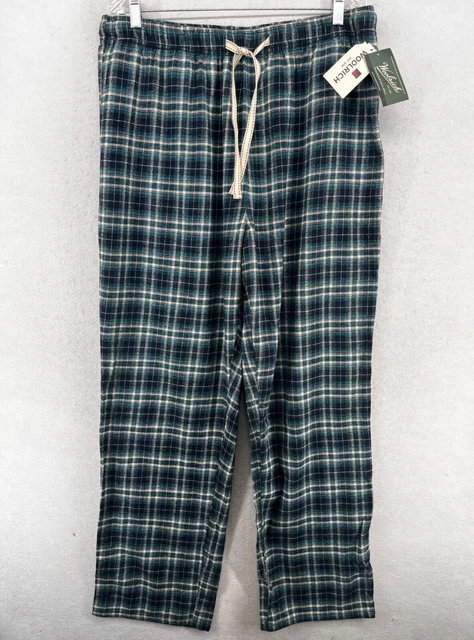 WOOLRICH Pants Mens L Pajama Flannel Plaid Elastic Waist Lounge Cotton Blue NEW