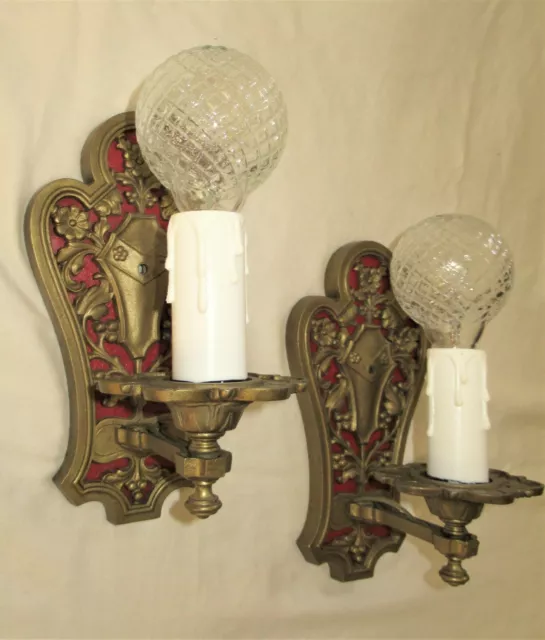 2 VTG ART DECO ERA GOTHIC CAST IRON SCONCES WALL FIXTURE CHANDELIER FROM 1930's