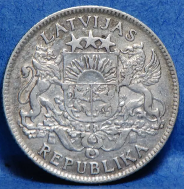Latvia, 1924 Lats, KM8, silver .1342 oz., about/Extremely Fine, NR 3-26