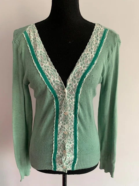 Cardigan palace london size 10 green v neck long sleeve polyester blend womens