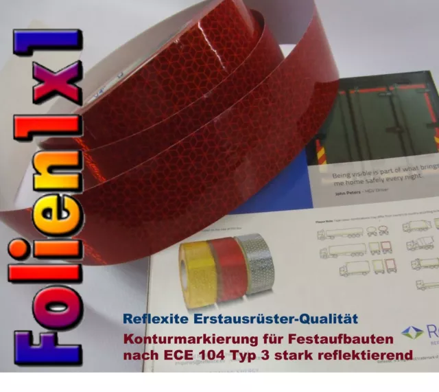 1 m x 51 mm Orafol Reflexite Hoch-Reflexfolie rot selbstklebend Konturmarkierung