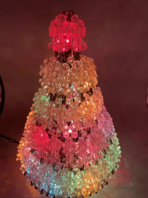 Vintage Hand Made Beaded Safety Pin  Lighted Crystal Christmas Tree Light 10 In