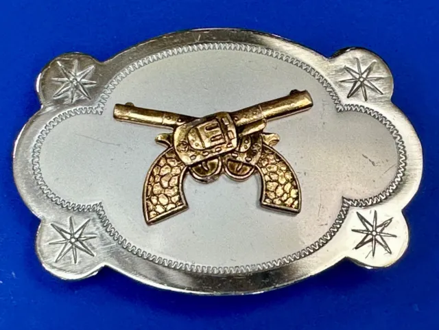 Crossed Guns - western cowboys six shooters vintage two tone belt buckle