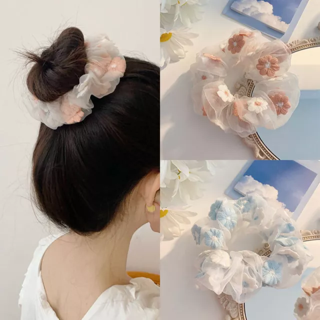 Women Elastic Lace Hair Bands Mesh Scrunchie Ponytail Transparent Tulle Headwear