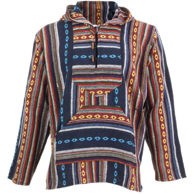 BAJA HOODIE TOP HIPPIE FESTIVAL DRUG RUG SURF JUMPER GHERI  Navy, Red & Orange