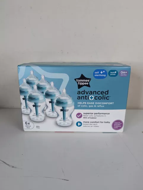 Pack Of 6, Tommee Tippee Advanced Anti-Colic Baby Bottle, 260ml,Brand New