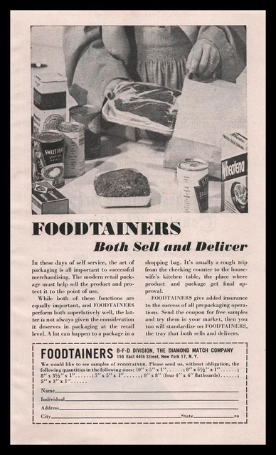 1950 Foodtainers Food Storage Solutions Diamond Match New York Vintage Print Ad