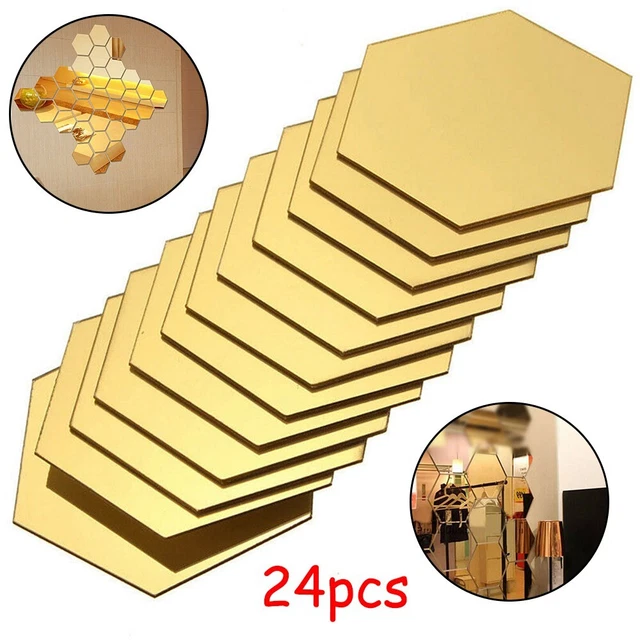 24 Pack Mirror Stickers Self-adhesive Mosaic Tiles Decor Acrylic Stick On Art UK