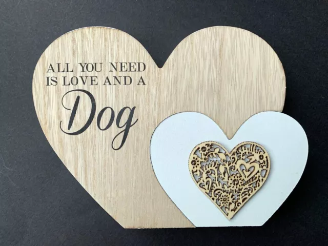 All You Need Is Love And A Dog große doppelte hölzerne Herzplakette Geschenkbox 3