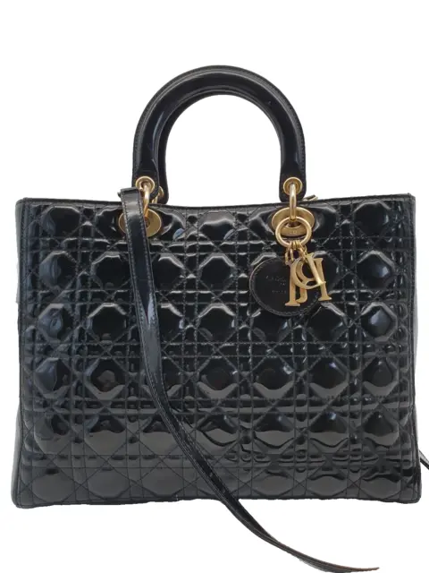 Authentic dior lady dior patent leather handbag