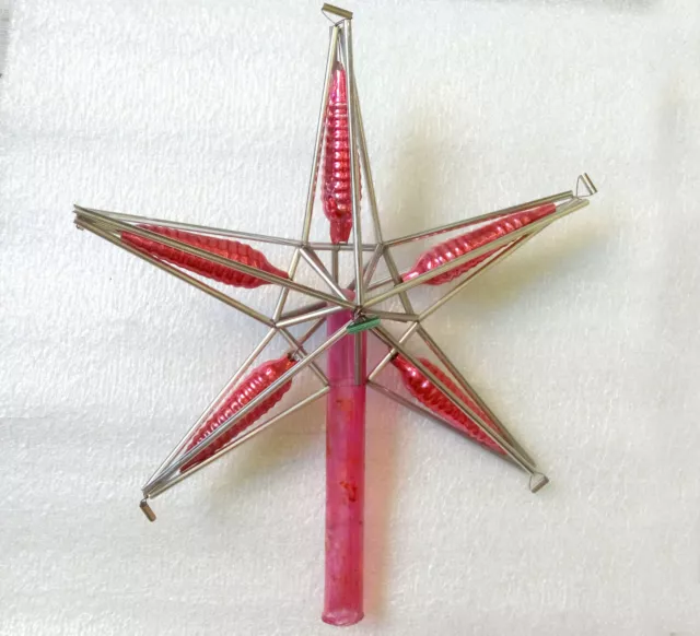 Big Vintage USSR Russian Glass Christmas Decoration Old Red Star Ornament on Top
