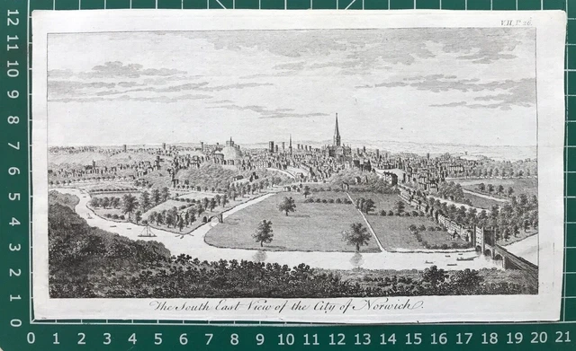1776 antiker Druck; Südostansicht von Norwich, Norfolk von Goadby 2