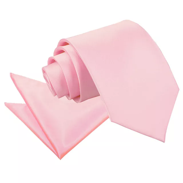 Baby Pink Satin Plain Solid Mens Classic Tie & Pocket Square Set by DQT