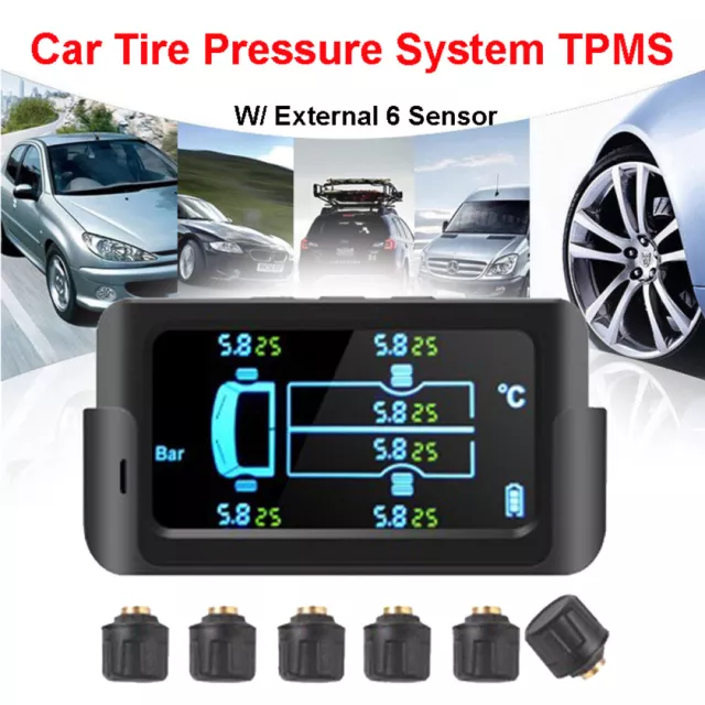 Auto Lkw Reifen Drucksystem Solar TPMS Kabellos Alarm LCD With 6 Externe Sensor