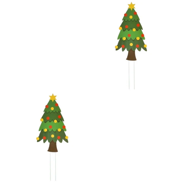 2 Pieces Inserts De Jardin Noël Plastique Signe En Métal Drapeau Du Père
