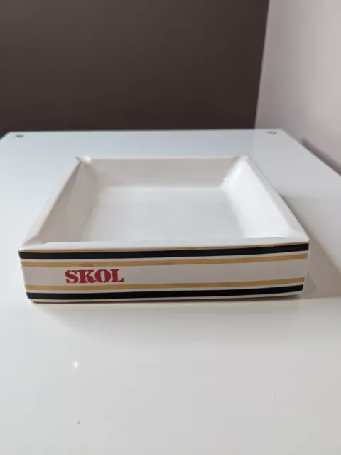 Skol Wade PDM England White Square Ashtray Vintage Pub Mancave Retro