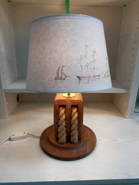 Maritime Tisch Lampe, Tischleuchte, Schreibtischlampe mit Blockrolle
