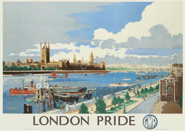 Vintage Railway Poster London Pride GWR River Thames Westminster Art PRINT A3 A4