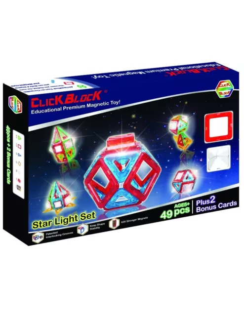 ClickBlock Magnetic Building Blocks Star Light Set, 61 Piece
