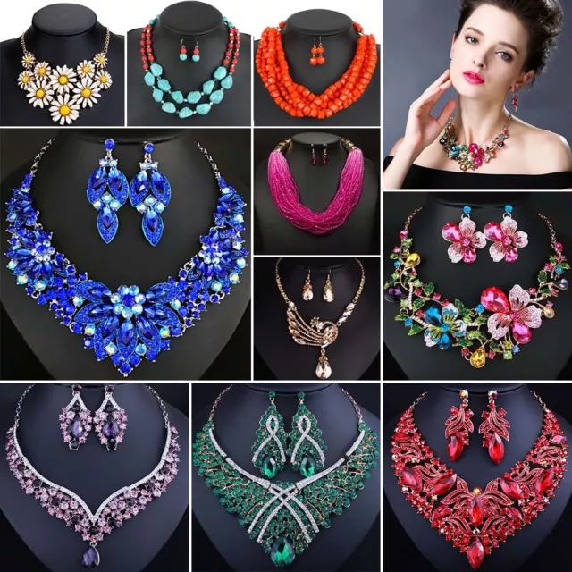 Fashion Rhinestone Bib Choker Pendant Crystal Statement Necklace Women Jewelry