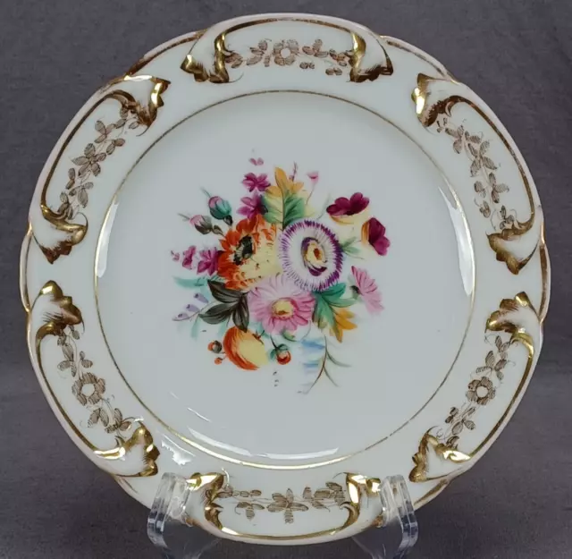 Old Paris Porcelain Hand Painted Floral & Gold 7 5/8 Inch Plate C. 1820s C