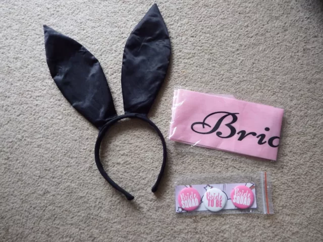 Hen night party bundle bride to be pink sash black bunny ears bride squad badges