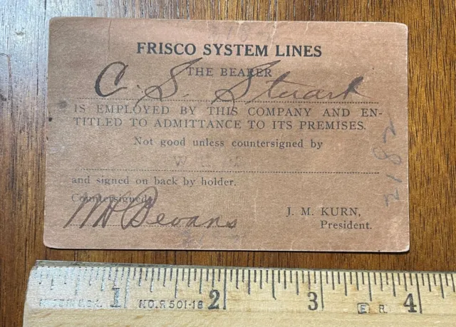 Vintage Frisco Lines Systems employee premise card Stuart JM Kurn CA