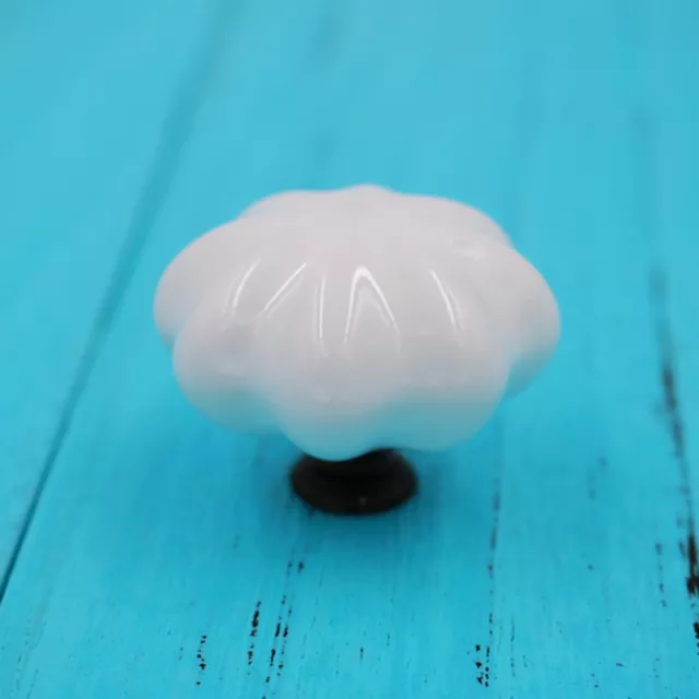 5Pcs White Ceramic Cabinet Cupboard Knob Pumpkin Drawer Dresser Pull Handle