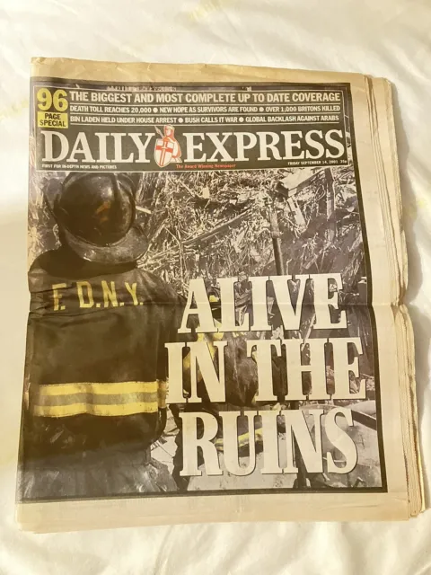 Daily Express newspaper 14th September 2001 Twin Towers. World Trade Centre Z2
