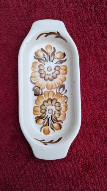 Wloxlawek Brown Floral Oblong Tray / Platter Handpainted 20x9cm