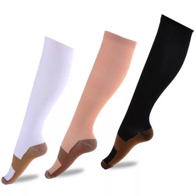 (3 Paires) Compression Chaussettes Hg Hauteur Genou Cuivre Hommes / Femmes S-X 》